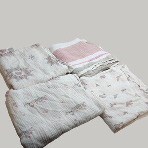 Aden + Anais Baby Muslin Swaddle Blanket Set 4 Pack 100% Cotton Soft Pink Gray